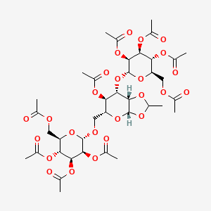 beta-D-Mannopyranose, O-2,3,4,6-tetra-O-acetyl-alpha-D-mannopyranosyl-(1-->3)-O-[2,3,4,6-tetra-O-acetyl-alpha-D-mannopyranosyl-(1-->6)]-1,2-O-ethylidene-, acetate (9CI)