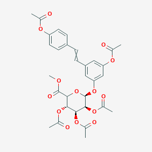 molecular formula C₃₁H₃₂O₁₄ B1141030 methyl (3S,4S,5S,6S)-3,4,5-triacetyloxy-6-[3-acetyloxy-5-[2-(4-acetyloxyphenyl)ethenyl]phenoxy]oxane-2-carboxylate CAS No. 490028-22-3