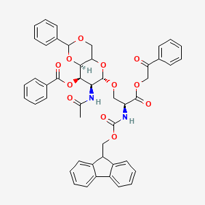molecular formula C₄₈H₄₄N₂O₁₂ B1141059 (S)-O-[2-(Acetylamino)-3-O-benzoyl-2-deoxy-4,6-O-benzylidene-alpha-D-galactopyranosyl]-N-9-Fmoc-L-serine Phenacyl Ester CAS No. 171973-67-4