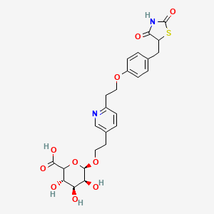 molecular formula C₂₅H₂₈N₂O₁₀S B1141082 Hydroxy Pioglitazone (M-VII) |A-D-Glucuronide CAS No. 625853-75-0
