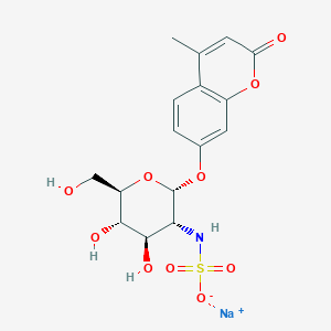 molecular formula C₁₆H₁₈NNaO₁₀S B1141122 4-Methylumbelliferyl 2-deoxy-2-sulfamino-alpha-D-glucopyranoside sodium salt CAS No. 460085-45-4