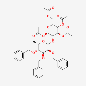molecular formula C₄₁H₄₈O₁₄ B1141131 1,3,4,6-Tetra-O-acetyl-2-(2',3',4'-tri-O-benzoyl-alpha-L-fucopyranosyl)-alpha-D-galactopyranose CAS No. 56889-55-5