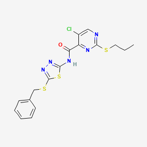 molecular formula C17H16ClN5OS3 B11412864 N-[5-(benzylsulfanyl)-1,3,4-thiadiazol-2-yl]-5-chloro-2-(propylsulfanyl)pyrimidine-4-carboxamide 