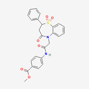 molecular formula C25H22N2O6S B11413165 methyl 4-{[(1,1-dioxido-4-oxo-2-phenyl-3,4-dihydro-1,5-benzothiazepin-5(2H)-yl)acetyl]amino}benzoate 