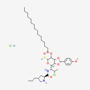 [4-[2-Chloro-1-[[(2S)-1-methyl-4-propylpyrrolidine-2-carbonyl]amino]propyl]-2-(4-methoxyphenyl)-6-methylsulfanyl-4,6,7,7a-tetrahydro-3aH-[1,3]dioxolo[4,5-c]pyran-7-yl] hexadecanoate;hydrochloride