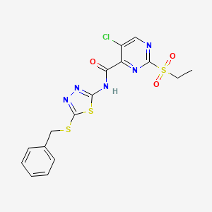 molecular formula C16H14ClN5O3S3 B11414008 N-[5-(benzylsulfanyl)-1,3,4-thiadiazol-2-yl]-5-chloro-2-(ethylsulfonyl)pyrimidine-4-carboxamide 
