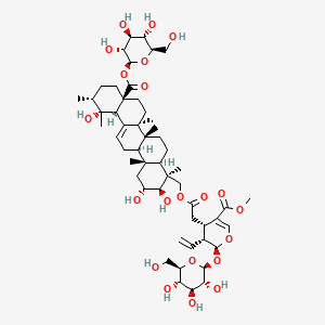 molecular formula C53H80O21 B1141476 methyl (2S,3R,4S)-4-[2-[[(2R,3R,4S,4aR,6aR,6bS,8aS,11R,12R,12aS,14aR,14bR)-2,3,12-trihydroxy-4,6a,6b,11,12,14b-hexamethyl-8a-[(2S,3R,4S,5S,6R)-3,4,5-trihydroxy-6-(hydroxymethyl)oxan-2-yl]oxycarbonyl-1,2,3,4a,5,6,7,8,9,10,11,12a,14,14a-tetradecahydropicen-4-yl]methoxy]-2-oxoethyl]-3-ethenyl-2-[(2S,3R,4S,5S,6R)-3,4,5-trihydroxy-6-(hydroxymethyl)oxan-2-yl]oxy-3,4-dihydro-2H-pyran-5-carboxylate CAS No. 105470-65-3