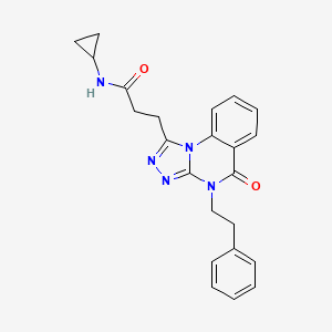 molecular formula C23H23N5O2 B11414977 N-cyclopropyl-3-[5-oxo-4-(2-phenylethyl)-4H,5H-[1,2,4]triazolo[4,3-a]quinazolin-1-yl]propanamide 
