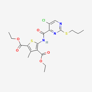 molecular formula C19H22ClN3O5S2 B11415465 Diethyl 5-({[5-chloro-2-(propylsulfanyl)pyrimidin-4-yl]carbonyl}amino)-3-methylthiophene-2,4-dicarboxylate 