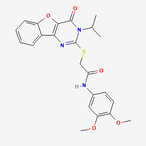 molecular formula C23H23N3O5S B11416403 N-(3,4-dimethoxyphenyl)-2-{[4-oxo-3-(propan-2-yl)-3,4-dihydro[1]benzofuro[3,2-d]pyrimidin-2-yl]sulfanyl}acetamide 
