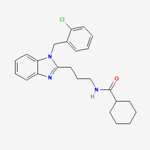molecular formula C24H28ClN3O B11417383 N-{3-[1-(2-chlorobenzyl)-1H-benzimidazol-2-yl]propyl}cyclohexanecarboxamide 