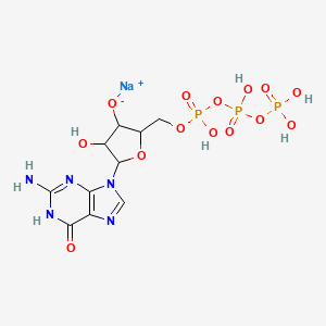 B1141774 Sodium (2R,3S,4R,5R)-5-(2-amino-6-oxo-1H-purin-9(6H)-yl)-4-hydroxy-2-(((hydroxy((hydroxy(phosphonooxy)phosphoryl)oxy)phosphoryl)oxy)methyl)tetrahydrofuran-3-olate CAS No. 24905-71-3