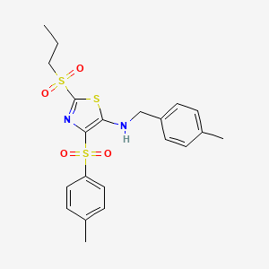 molecular formula C21H24N2O4S3 B11418521 N-(4-methylbenzyl)-4-[(4-methylphenyl)sulfonyl]-2-(propylsulfonyl)-1,3-thiazol-5-amine 