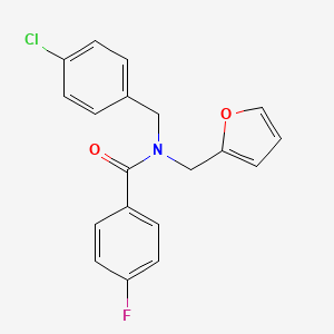molecular formula C19H15ClFNO2 B11418960 Benzamide, N-[(4-chlorophenyl)methyl]-4-fluoro-N-(2-furanylmethyl)- 
