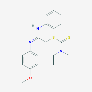molecular formula C20H25N3OS2 B011419 Carbamodithioic acid, diethyl-, 2-((4-methoxyphenyl)amino)-2-(phenylimino)ethyl ester CAS No. 105858-88-6