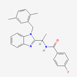 molecular formula C25H24FN3O B11419029 N-{1-[1-(2,5-dimethylbenzyl)-1H-benzimidazol-2-yl]ethyl}-4-fluorobenzamide 