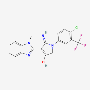 molecular formula C19H14ClF3N4O B11419335 5-amino-1-(4-chloro-3-(trifluoromethyl)phenyl)-4-(1-methyl-1H-benzo[d]imidazol-2-yl)-1H-pyrrol-3(2H)-one 