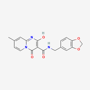 molecular formula C18H15N3O5 B11419428 N-(1,3-benzodioxol-5-ylmethyl)-4-hydroxy-8-methyl-2-oxo-2H-pyrido[1,2-a]pyrimidine-3-carboxamide 