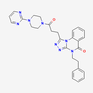 molecular formula C28H28N8O2 B11419643 1-(3-oxo-3-(4-(pyrimidin-2-yl)piperazin-1-yl)propyl)-4-phenethyl-[1,2,4]triazolo[4,3-a]quinazolin-5(4H)-one 