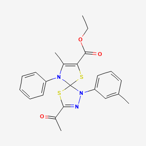 molecular formula C23H23N3O3S2 B11419727 Ethyl 3-acetyl-8-methyl-1-(3-methylphenyl)-9-phenyl-4,6-dithia-1,2,9-triazaspiro[4.4]nona-2,7-diene-7-carboxylate 
