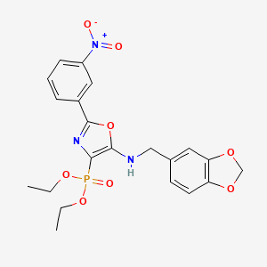 molecular formula C21H22N3O8P B11419735 Diethyl {5-[(1,3-benzodioxol-5-ylmethyl)amino]-2-(3-nitrophenyl)-1,3-oxazol-4-yl}phosphonate 