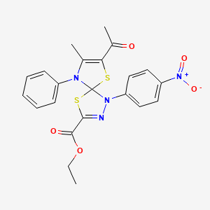molecular formula C22H20N4O5S2 B11419750 Ethyl 7-acetyl-8-methyl-1-(4-nitrophenyl)-9-phenyl-4,6-dithia-1,2,9-triazaspiro[4.4]nona-2,7-diene-3-carboxylate 