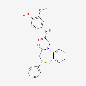 molecular formula C25H24N2O4S B11419783 N-(3,4-dimethoxyphenyl)-2-(4-oxo-2-phenyl-3,4-dihydrobenzo[b][1,4]thiazepin-5(2H)-yl)acetamide 