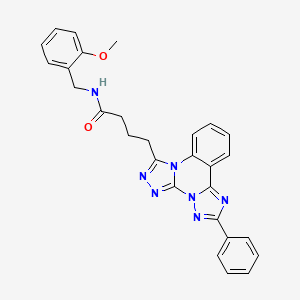 molecular formula C28H25N7O2 B11420097 N-[(2-methoxyphenyl)methyl]-4-(9-phenyl-2,4,5,7,8,10-hexazatetracyclo[10.4.0.02,6.07,11]hexadeca-1(16),3,5,8,10,12,14-heptaen-3-yl)butanamide 