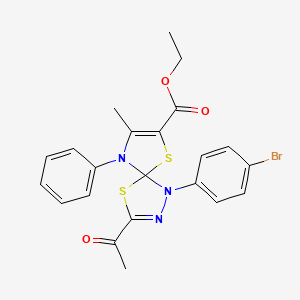 molecular formula C22H20BrN3O3S2 B11420403 Ethyl 3-acetyl-1-(4-bromophenyl)-8-methyl-9-phenyl-4,6-dithia-1,2,9-triazaspiro[4.4]nona-2,7-diene-7-carboxylate 