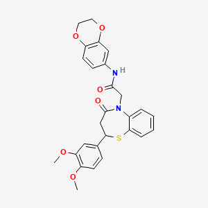 molecular formula C27H26N2O6S B11420457 N-(2,3-dihydrobenzo[b][1,4]dioxin-6-yl)-2-(2-(3,4-dimethoxyphenyl)-4-oxo-3,4-dihydrobenzo[b][1,4]thiazepin-5(2H)-yl)acetamide 