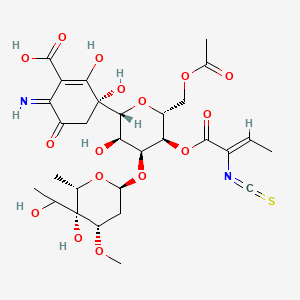 B1142084 (3S)-3-[(2R,3R,4S,5R,6R)-6-(acetyloxymethyl)-3-hydroxy-4-[(2R,4S,5R,6S)-5-hydroxy-5-(1-hydroxyethyl)-4-methoxy-6-methyloxan-2-yl]oxy-5-[(Z)-2-isothiocyanatobut-2-enoyl]oxyoxan-2-yl]-2,3-dihydroxy-6-imino-5-oxocyclohexene-1-carboxylic acid CAS No. 114413-27-3