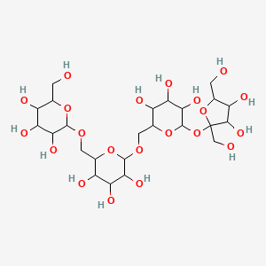 molecular formula C₂₄H₄₂O₂₁ . x H ₂O B1142088 (2S,3R,4S,5R,6R)-2-[[(2R,3R,4S,5R,6S)-6-[[(2R,3S,4S,5R,6R)-6-[(2S,3S,4S,5R)-3,4-dihydroxy-2,5-bis(hydroxymethyl)oxolan-2-yl]oxy-3,4,5-trihydroxyoxan-2-yl]methoxy]-3,4,5-trihydroxyoxan-2-yl]methoxy]-6-(hydroxymethyl)oxane-3,4,5-triol CAS No. 54261-98-2