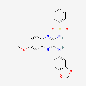 molecular formula C22H18N4O5S B11420892 N-[3-(1,3-benzodioxol-5-ylamino)-6-methoxyquinoxalin-2-yl]benzenesulfonamide 
