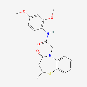 molecular formula C20H22N2O4S B11421751 N-(2,4-dimethoxyphenyl)-2-(2-methyl-4-oxo-3,4-dihydrobenzo[b][1,4]thiazepin-5(2H)-yl)acetamide 