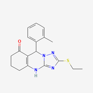 molecular formula C18H20N4OS B11421984 2-(ethylsulfanyl)-9-(2-methylphenyl)-5,6,7,9-tetrahydro[1,2,4]triazolo[5,1-b]quinazolin-8(4H)-one 