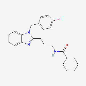 molecular formula C24H28FN3O B11421991 N-{3-[1-(4-fluorobenzyl)-1H-benzimidazol-2-yl]propyl}cyclohexanecarboxamide 