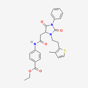 molecular formula C27H27N3O5S B11422200 Ethyl 4-[({3-[2-(3-methylthiophen-2-yl)ethyl]-2,5-dioxo-1-phenylimidazolidin-4-yl}acetyl)amino]benzoate 