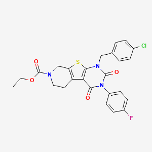 molecular formula C25H21ClFN3O4S B11422478 ethyl 6-[(4-chlorophenyl)methyl]-4-(4-fluorophenyl)-3,5-dioxo-8-thia-4,6,11-triazatricyclo[7.4.0.02,7]trideca-1(9),2(7)-diene-11-carboxylate 
