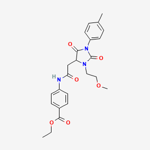 molecular formula C24H27N3O6 B11422623 Ethyl 4-({[3-(2-methoxyethyl)-1-(4-methylphenyl)-2,5-dioxoimidazolidin-4-yl]acetyl}amino)benzoate 