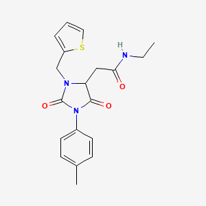 molecular formula C19H21N3O3S B11422655 N-ethyl-2-[1-(4-methylphenyl)-2,5-dioxo-3-(thiophen-2-ylmethyl)imidazolidin-4-yl]acetamide 