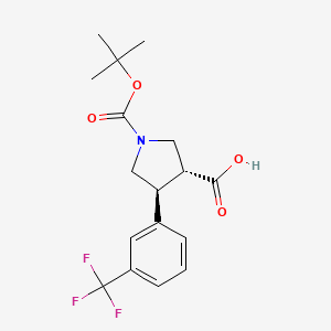 molecular formula C₁₇H₂₀F₃NO₄ B1142284 trans-1-(tert-Butoxycarbonyl)-4-(3-(trifluoromethyl)phenyl)pyrrolidine-3-carboxylic acid CAS No. 169248-97-9