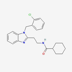 molecular formula C23H26ClN3O B11422874 N-{2-[1-(2-chlorobenzyl)-1H-benzimidazol-2-yl]ethyl}cyclohexanecarboxamide 