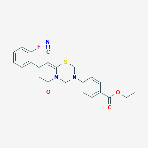 molecular formula C23H20FN3O3S B11422894 ethyl 4-[9-cyano-8-(2-fluorophenyl)-6-oxo-7,8-dihydro-2H,6H-pyrido[2,1-b][1,3,5]thiadiazin-3(4H)-yl]benzoate 