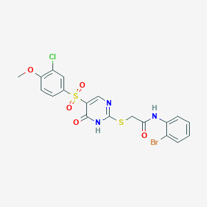 molecular formula C19H15BrClN3O5S2 B11422998 N-(2-bromophenyl)-2-((5-((3-chloro-4-methoxyphenyl)sulfonyl)-6-oxo-1,6-dihydropyrimidin-2-yl)thio)acetamide 