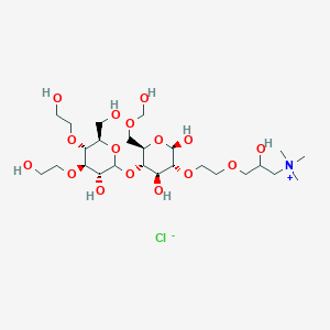 molecular formula C25H50ClNO16 B1142311 [3-[2-[(2R,3R,4S,5S,6R)-2,4-dihydroxy-5-[(3R,4R,5R,6R)-3-hydroxy-4,5-bis(2-hydroxyethoxy)-6-(hydroxymethyl)oxan-2-yl]oxy-6-(hydroxymethoxymethyl)oxan-3-yl]oxyethoxy]-2-hydroxypropyl]-trimethylazanium;chloride CAS No. 81859-24-7