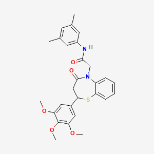 molecular formula C28H30N2O5S B11423184 N-(3,5-dimethylphenyl)-2-(4-oxo-2-(3,4,5-trimethoxyphenyl)-3,4-dihydrobenzo[b][1,4]thiazepin-5(2H)-yl)acetamide 