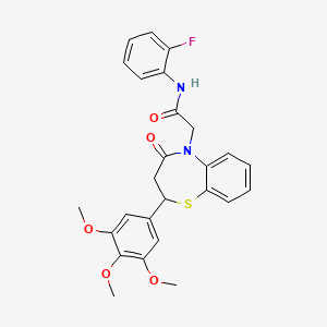 molecular formula C26H25FN2O5S B11423613 N-(2-fluorophenyl)-2-(4-oxo-2-(3,4,5-trimethoxyphenyl)-3,4-dihydrobenzo[b][1,4]thiazepin-5(2H)-yl)acetamide 