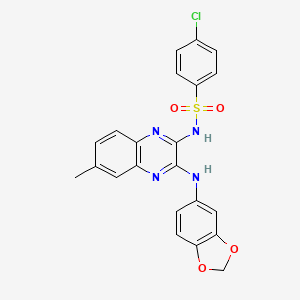 molecular formula C22H17ClN4O4S B11423636 N-[3-(1,3-benzodioxol-5-ylamino)-6-methylquinoxalin-2-yl]-4-chlorobenzenesulfonamide 