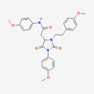 molecular formula C28H29N3O6 B11423658 N-(4-methoxyphenyl)-2-{1-(4-methoxyphenyl)-3-[2-(4-methoxyphenyl)ethyl]-2,5-dioxoimidazolidin-4-yl}acetamide 
