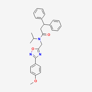 molecular formula C28H29N3O3 B11423793 N-{[3-(4-methoxyphenyl)-1,2,4-oxadiazol-5-yl]methyl}-3,3-diphenyl-N-(propan-2-yl)propanamide 